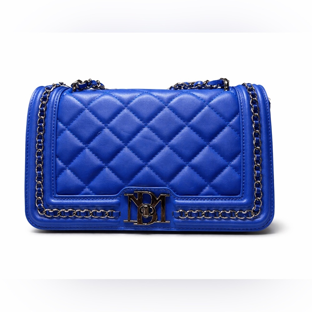Badgley Mischka Blue Quilted Crossbody Bag w/ Chain & Frame Closure